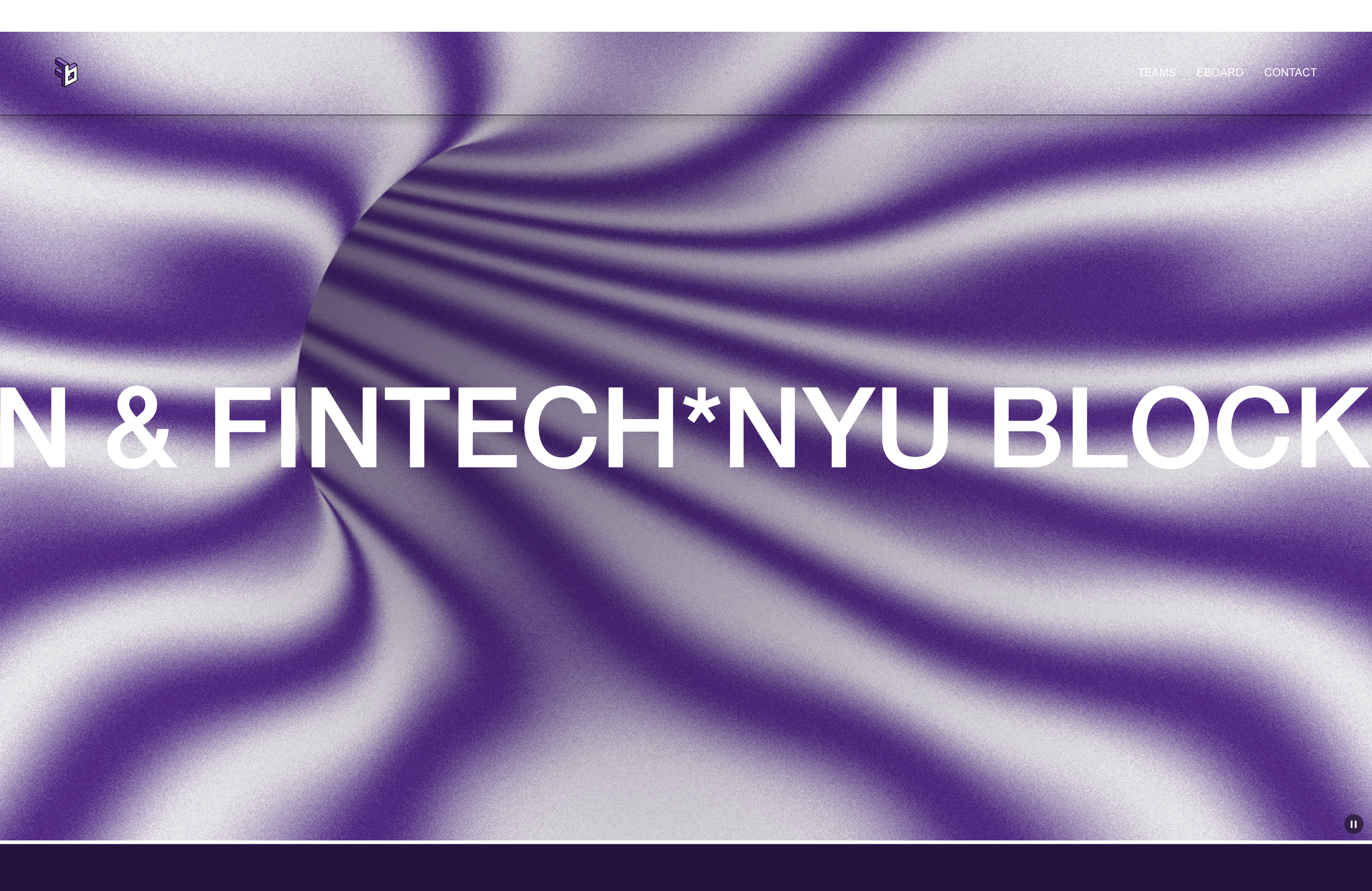Original NYU Blockchain and Fintech Club website with a liquid purple hero and oversized wordmark