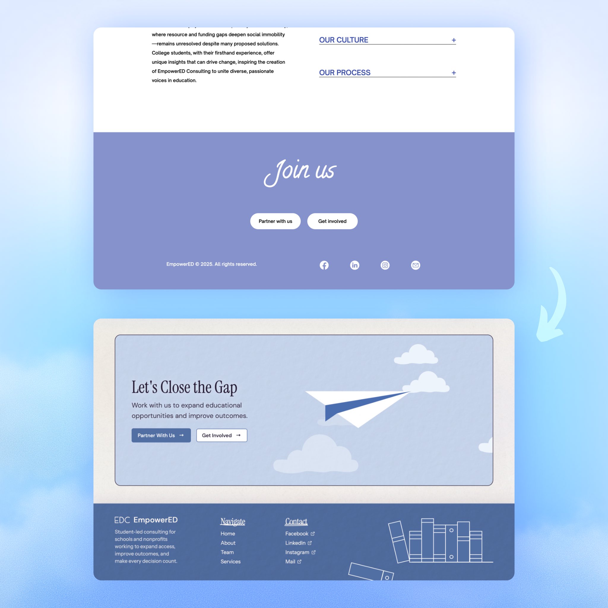 Comparison of the original EmpowerED join section and the redesigned audience pathways