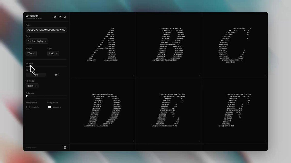 Pretext’s letterbox demo constructs letterforms from dynamically arranged text.